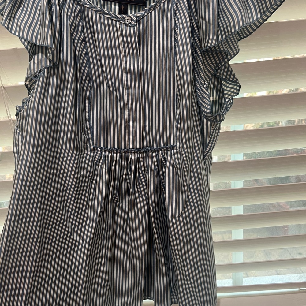 BCBGMaxAzria Navy and White Striped  SILK BLOUSE